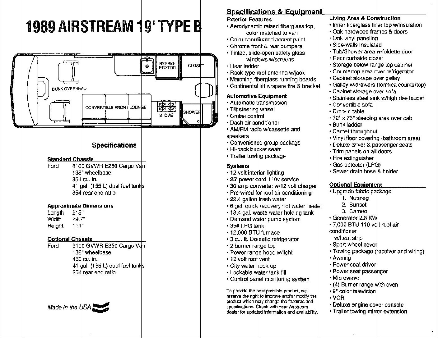 1988.19′TypeBSpecifications 1988.19′TypeBSpecifications